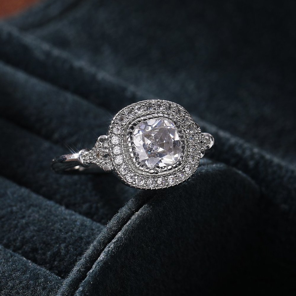 Luxury CZ Shiny Gem Macro Pave Square Noble Dainty Wedding Rings, K932 - Picture 8 of 8